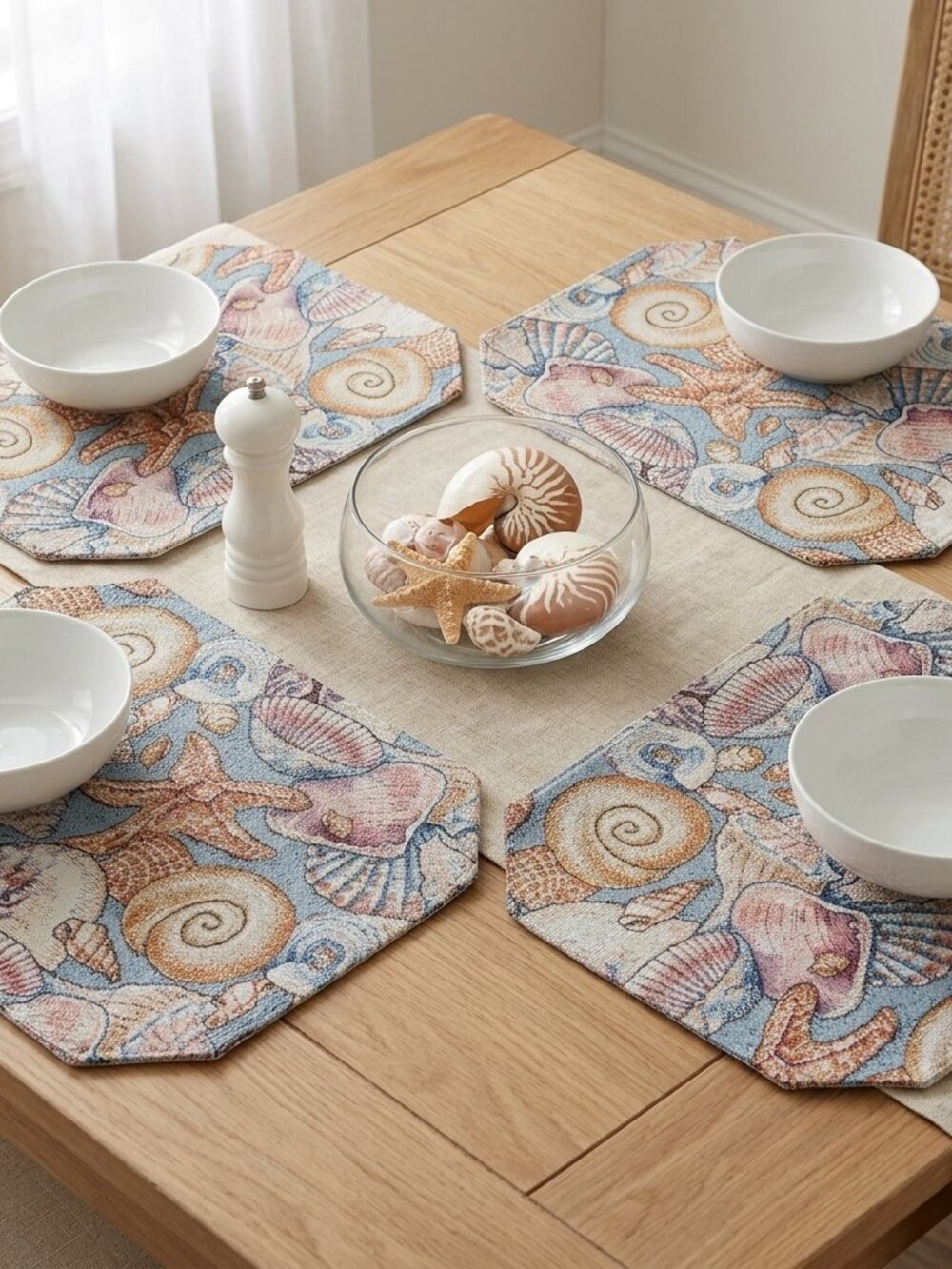 Woven Tapestry Placemats 4pc set Ocean Treasures Coastal Beach House Realistic